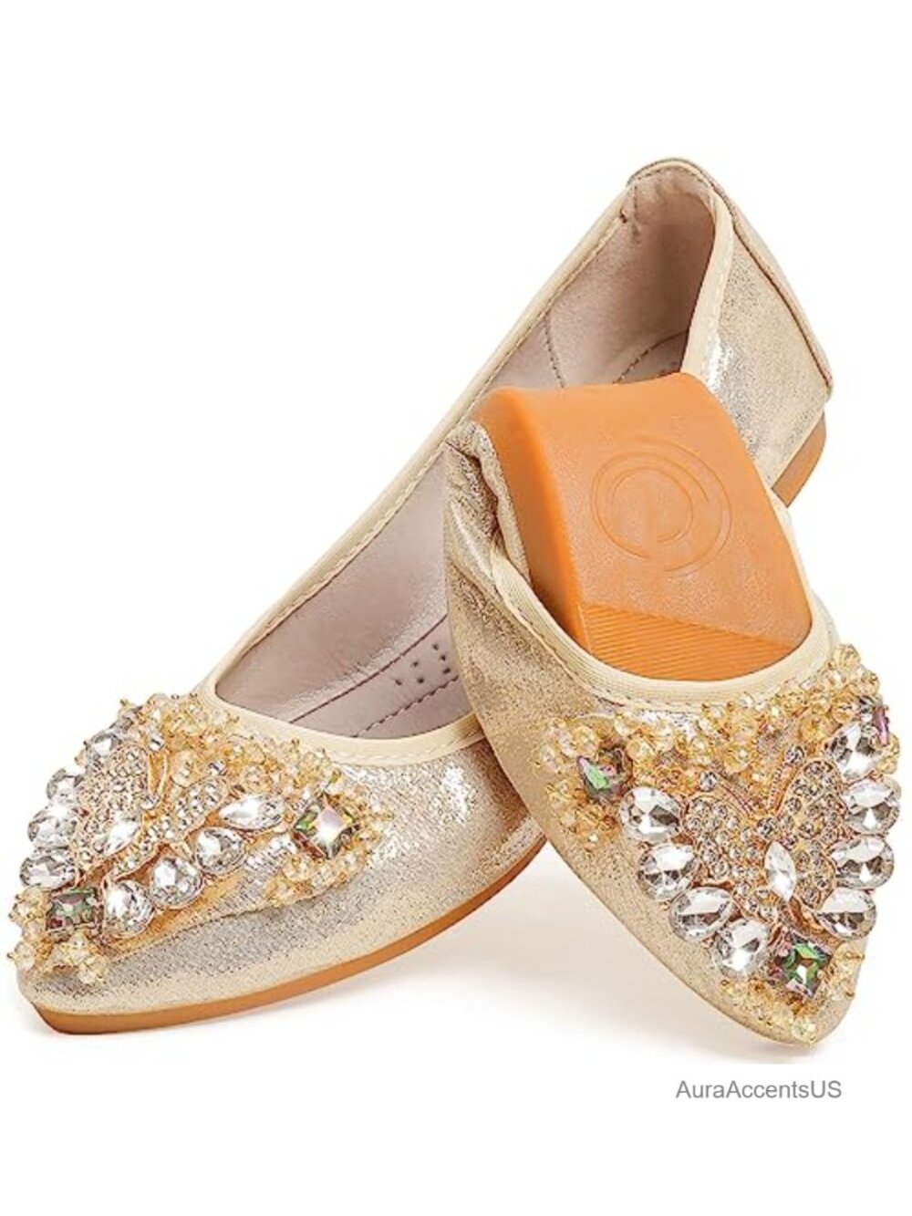 Women's Ballet Flats Rhinestone Bow Pointed Toe Slip On Comfort Wedding Shoes